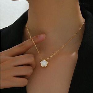 Gold and White Flower Pendant Necklace